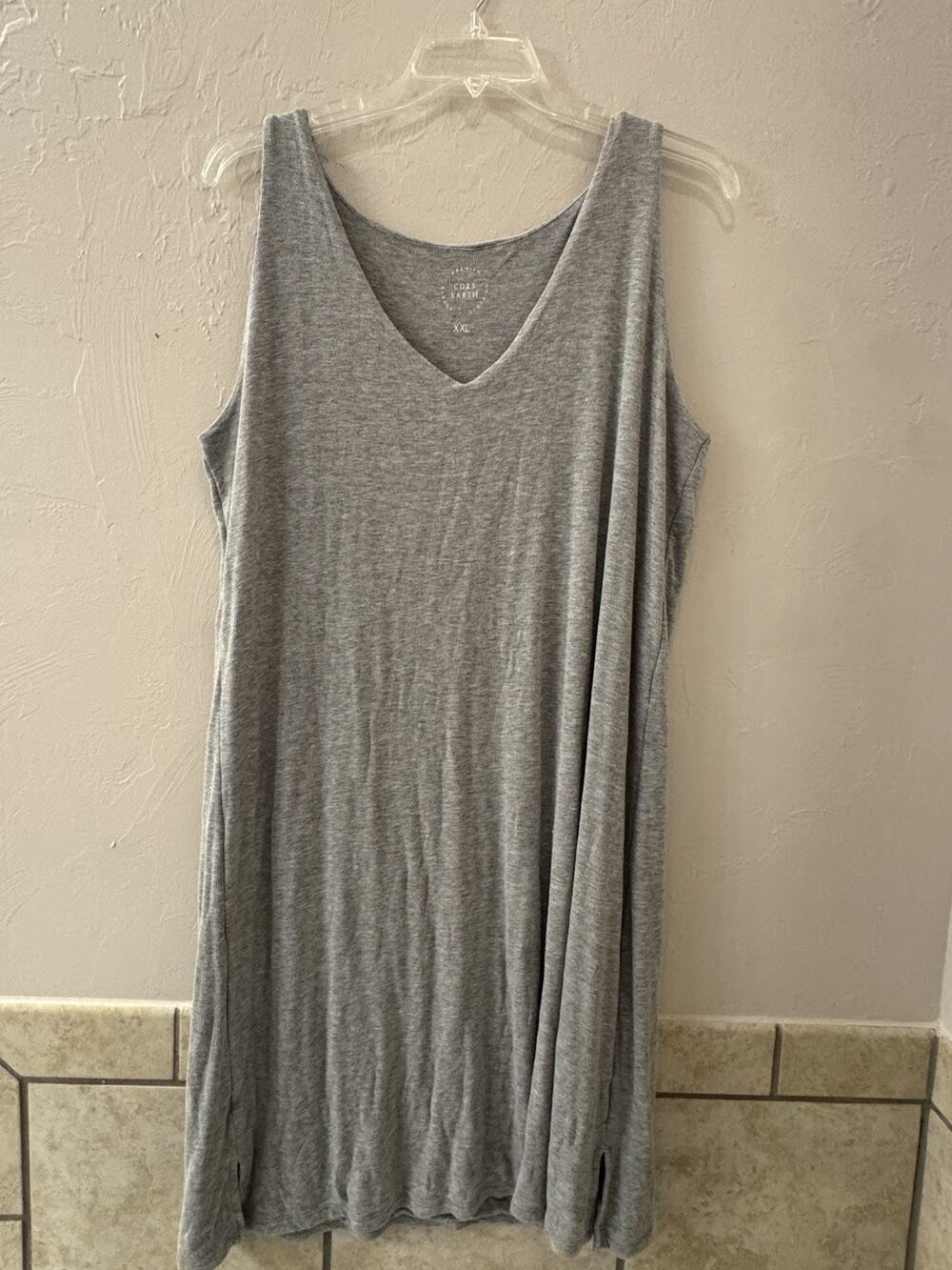 Cozy Earth Womens Plus Size XXL Gray Bamboo Rib Knit V-Neck Tank Lounge Dress